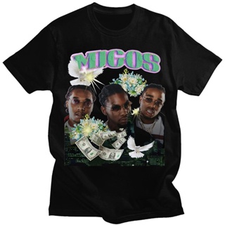 เสื้อยืด เสื้อยืดแขนสั้น ผ้าฝ้าย พิมพ์ลายกราฟฟิค Rap Band Migos โอเวอร์ไซซ์ สไตล์พังก์ แฟชั่นฤดูร้อน สําหรับผู้ชาย