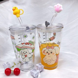 Creative Life shop-แก้วรูปน้องหมา/2แบบ/ความจุ400มล./แถมฝา+หลอด/พร้อมส่ง