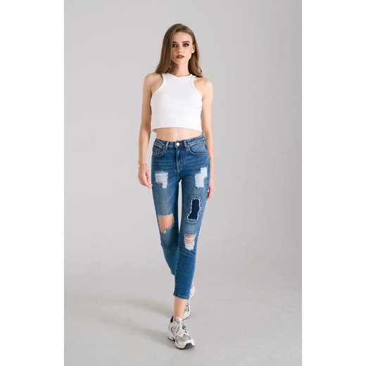 MOTTOM - CRISPY JEANS กางเกงเอวสูงยีนยืด