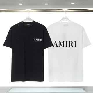 เสื้อยืดแขนสั้น พิมพ์ลายโลโก้ตัวอักษร Amiri ด้านหน้า และด้านหลัง คุณภาพสูง เป็นมิตรกับผิวหนัง