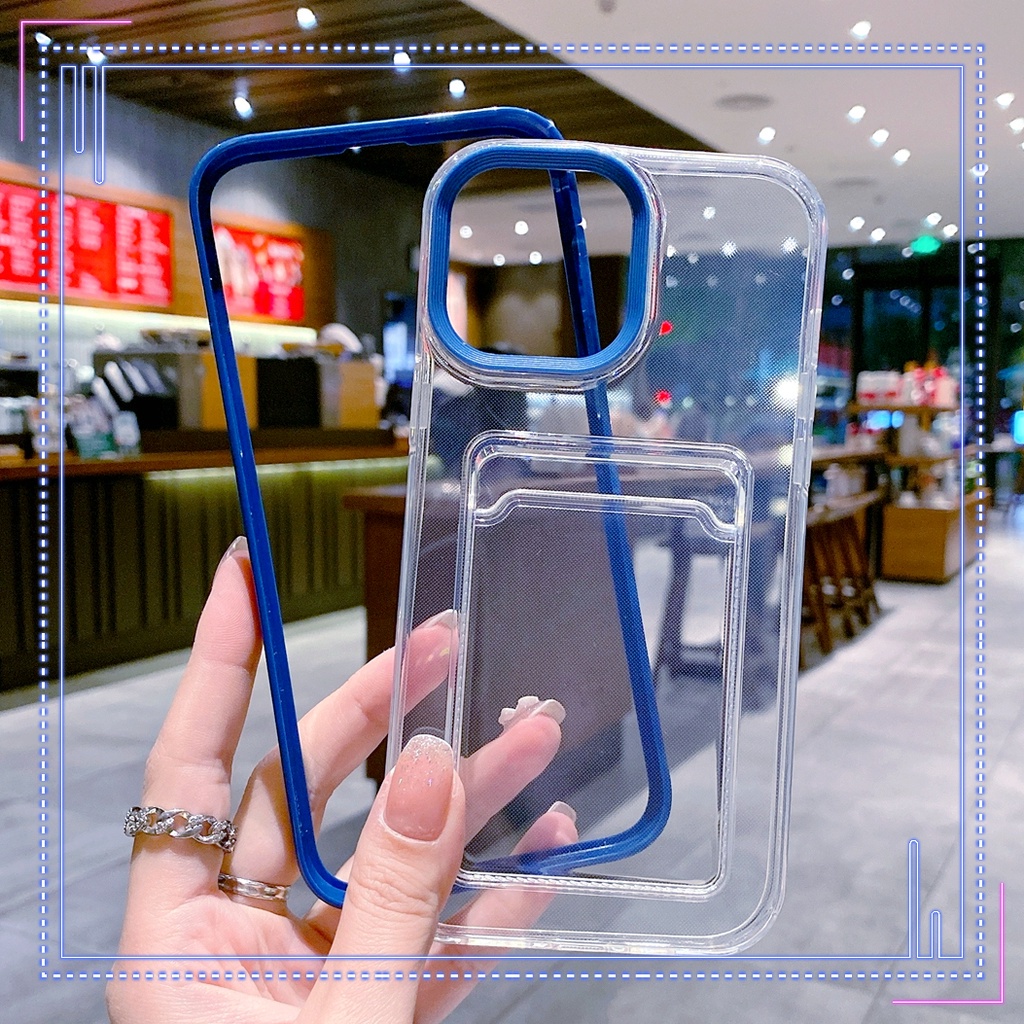 ใช้งานร่วมกับ iphone 17 air 16 15 6s 7 8 plus XR 11 12 14 13 pro max ชุดการ์ดโปร่งใสเคสโทรศัพท์สีฟ้าลึก 2 ใน 1 drop resistance Thicken