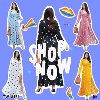 SS18151 แม็กซี่เดรสยาว แขนยาว ลายจุด Long sleeve maxi dress with polka dots