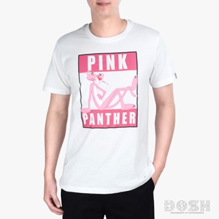 DOSH:MENS T-SHIRTSเสื้อยืดคอกลมแขนสั้น สีขาว XS-XL PINK PANTHER รุ่น DPPMT5006-OW