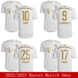 เสื้อกีฬาแขนสั้น ลายทีมฟุตบอล Bayern München Away YT3 2022-2023 Lewandowski Muller Mane Sane พลัสไซซ์ สําหรับผู้ชาย และผู้หญิง TY3