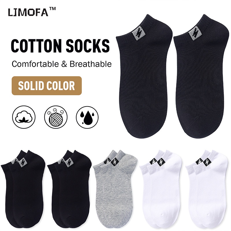 Ljmofa Kids 1 คู่ 1-8Y เด็กถุงเท้าเรือ Lightning สีดําสีขาวสีเทาสามสีถุงเท้าผ้าฝ้ายแท้
