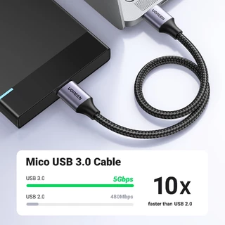 Ugreen สายเคเบิล Micro USB 3.0 USB 3.0 A เป็น Micro B ไนล่อนถัก ฮาร์ดไดรฟ์ภายนอก สําหรับ Samsung Galaxy S5 Note 3 Pro 12.2 ดิจิทัลตะวันตก Toshiba My Passp