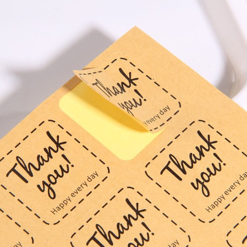 [พร้อมส่ง] สติ๊กเกอร์ขอบคุณ แพ็ก 120 ดวง ขนาด 3.5x3.5cm ไดคัทสี่เหลี่ยม กระดาษคราฟท์ สติ๊กเกอร์เบเกอรี่ ตกแต่ง ปิดผนึก