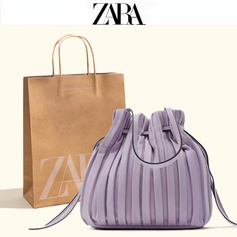 Zara กระเป๋าสะพายไหล่ กระเป๋าถือ ทรงบักเก็ต จีบรอบ ลายก้อนเมฆ แฟชั่นฤดูร้อน สําหรับสตรี