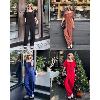 Renita จั๊มสูท ชุดจั๊ม จั้มสูทหมีแขนสั้น ขายาว Korean Style Oversized Jumpsuit อก 38 เอว 40