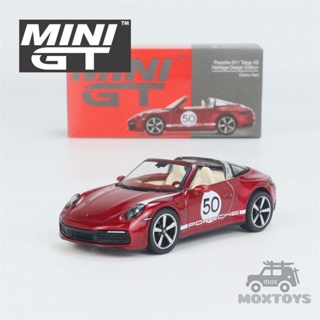 โมเดลรถยนต์ MINI GT 1:64 Porsche 911 Targe 4S Heritage Design Edition Cherry Red LHD ของเล่นสําหรับเด็ก