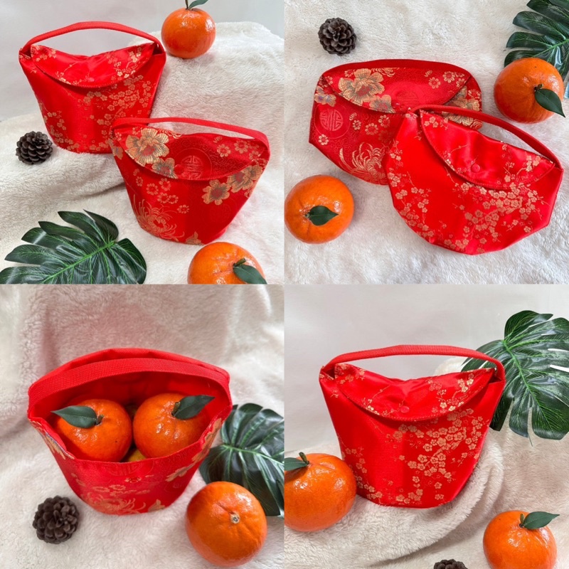 (P002) กระเป๋าใส่ส้มมงคล สำหรับตรุษจีน ใส่ส้มได้ 6-8 ลูกใหญ่