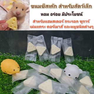 ขนมชีสเค้ก (1ชิ้น) ชีสนมสดหอมๆ เสริมโปรตีนและแคลเซียม สำหรับแฮมสเตอร์ กระรอก ชูการ์ เม่นแคระ (ชีสเค้ก1ชิ้น)