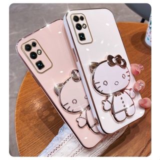 เคสนิ่ม ลายเฮลโลคิตตี้ พร้อมขาตั้ง ชุบไฟฟ้า สําหรับ Xiaomi Mi Poco X5 Pro X3 X3NFC Mi 13 12 Lite