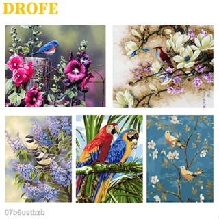 ✑∋㍿DROFE 【ขนาด : 50X40 ซม】~ ภาพวาดดอกไม้และนก~ พร้อมส่งภาพระบายสีตามตัวเลขของขวัญDIY/ paint by number / บ้านตกแต่ง / ตาม