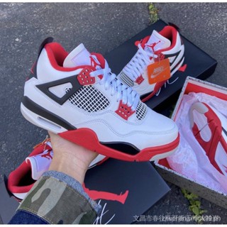 Air Jordan 4 AJ4 รองเท้าผ้าใบลําลอง สําหรับผู้ชาย สีขาว สีแดง F0RN