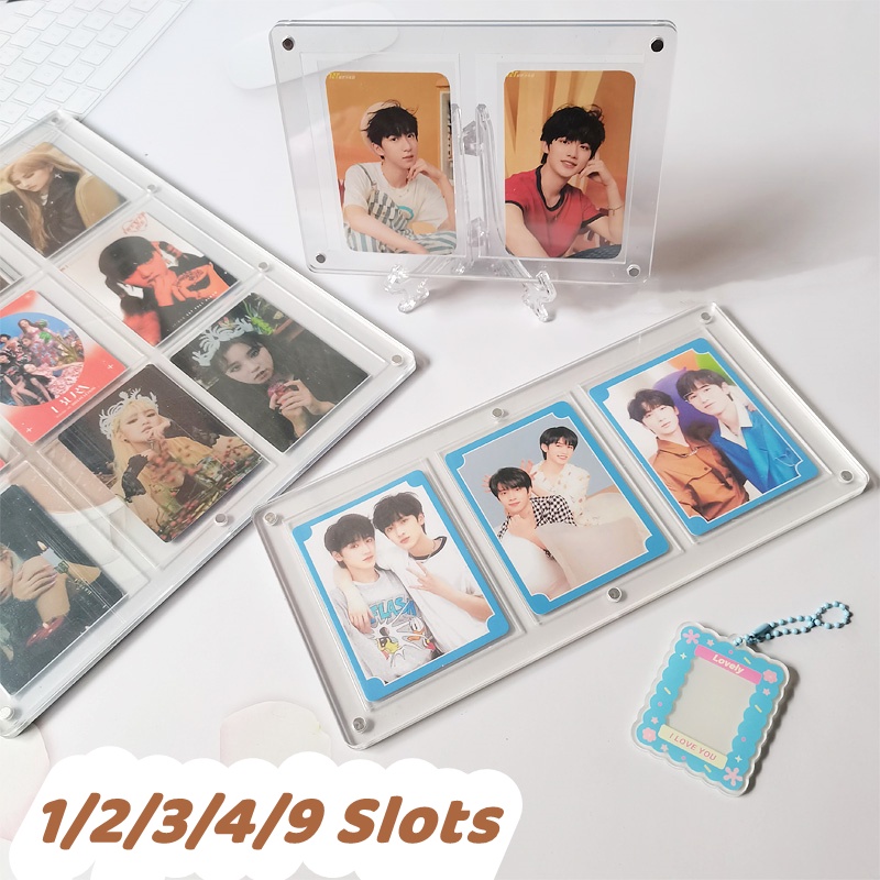 กรอบรูปอะคริลิค 1/2/3/4/9 ช่อง พร้อมฐานไอดอล สําหรับเก็บการ์ดเกม โปสการ์ด