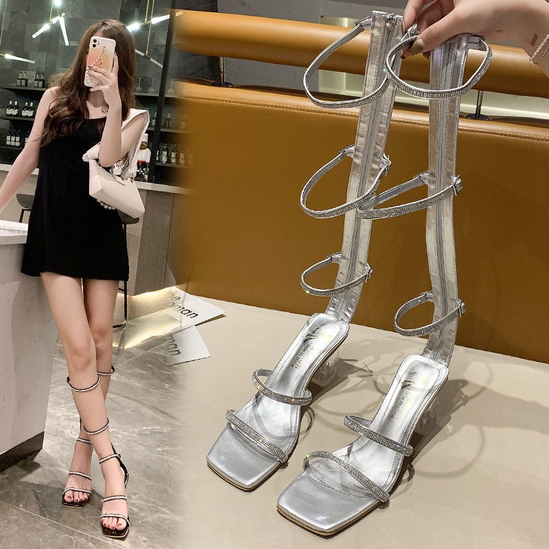 รองเท้าบู๊ทส์ทรงสูงสไตล์โรมันสำหรับผู้หญิง