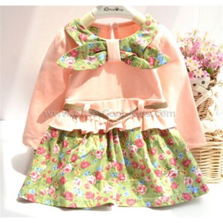 Dress-573 ชุดกระโปรง เด็กหญิงสีชมพูโอโรส Size-90 (1-2Y)