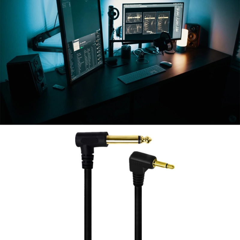 สาย Niki ชุบทอง 6 35mm1 4 Mono to 3 5mm1 8 TS Mono Male 90Degree Elbow