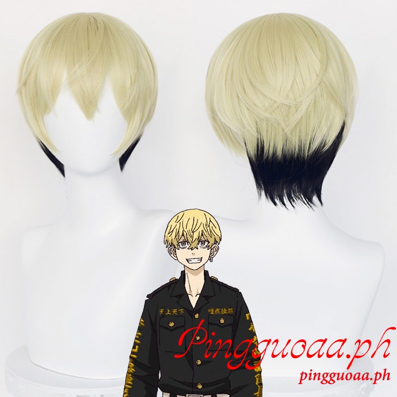 【Manmei】Chifuyu Matsuno Tokyo Revengers Cosplay 32cm Golden Black Wig Cosplay Anime Cosplay Wigs Heat Resistant Synthetic Wigs