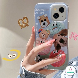 เคสโทรศัพท์มือถือ TPU นิ่ม กันกระแทก ปิดด้านหลัง แบบเต็มตัว ลายการ์ตูนหมีโดนัท อิโมจิ สําหรับ IPhone 14 13 12 11 Pro Max 14 Plus XR