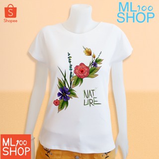 เสื้อยืดลายดอกไม้ Nature ผ้า TK พิมพ์ลายลงในเนื้อผ้า - ML100SHOP (คอปาด)