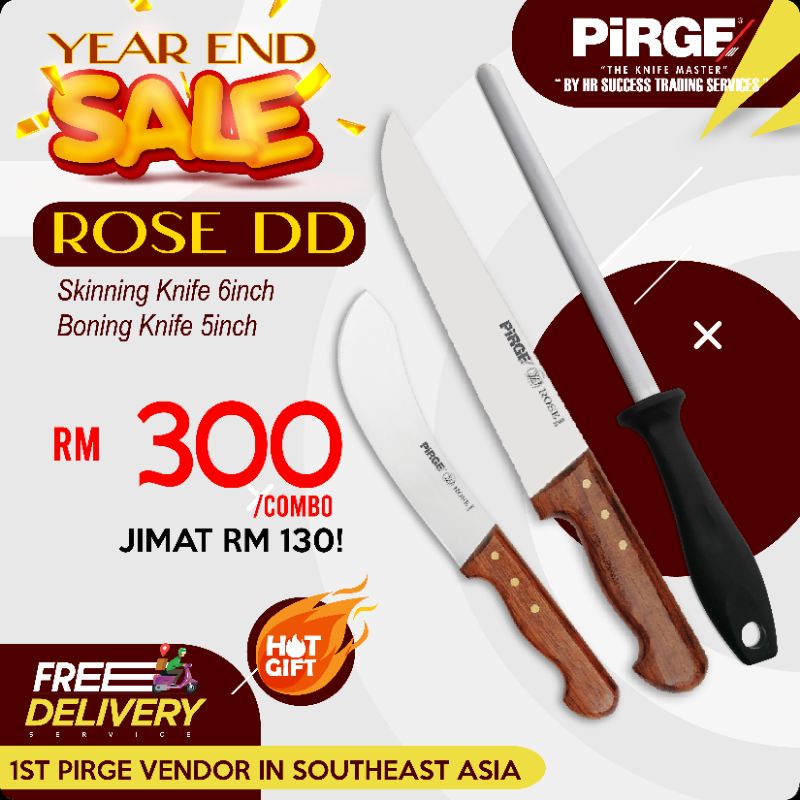YES 2022 SET PIRGE ROSE DD - Slaughter Knife 10" 31065 - Skinning Knife 31069 - Sharpener 81064