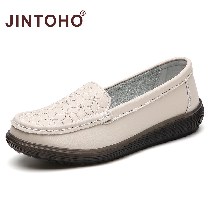 【JINTOHO】รองเท้าโลฟเฟอร์ลําลอง หนังนิ่ม ส้นแบน ใส่สบาย หรูหรา สําหรับสตรี คุณแม่