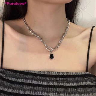 Purelove&gt; สร้อยคอโซ่โลหะ จี้อัญมณี สีดํา คุณภาพสูง เครื่องประดับ สําหรับผู้หญิง