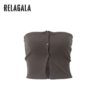 Relagala เสื้อท็อปส์ สีพื้น ทรงสลิม เซ็กซี่ แฟชั่นสําหรับผู้หญิง