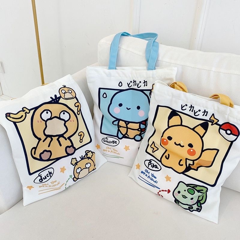 POKÉ MON Canvas Tuition Beg Pikachu Canvas Bag Cute Tuition Small School Bag Diagonal Bag Childrens 