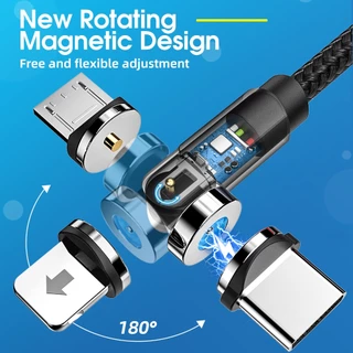 Fonken 180° สายเคเบิลแม่เหล็ก หมุนได้ Type C สายชาร์จ Micro USB ชาร์จเร็ว