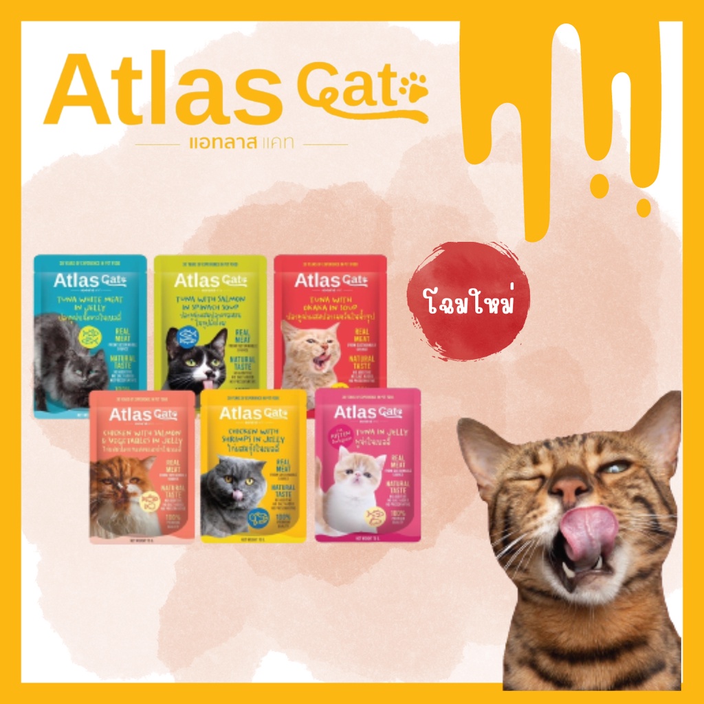 Atlas Cat เพาซ์ อาหารเปียกแมว อาหารแมว เนื้อปลาชิ้นใหญ่ ไม่ใส่สารปรุงแต่ง เหมาะสำหรับแมวโตอายุ 1 ปีข