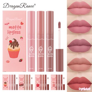 ♕Dragon Ranee 3ชิ้น/1ชุด Ice Cream Matte ลิปสติกชุดกำมะหยี่นุ่ม Mist Lip Gloss Non-Stick ถ้วยกันน้ำ Sweatproof Long-Lasting Lip Glaze ชุด Upbest