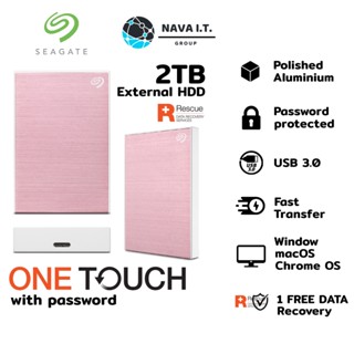 COINSคืน15%⚡FB9JMZV6⚡ SEAGATE ONE TOUCH WITH PASSWORD EXTERNAL HARDDISK 2TB (FAST TRANSFER/USB 3.0) ชมพู- ประกัน 3ปี