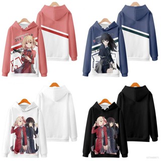 เสื้อกันหนาวแขนยาวลําลอง มีฮู้ด พิมพ์ลายการ์ตูนอนิเมะ Lycoris Recoil 3 มิติ ทรงหลวม สําหรับผู้ชาย และผู้หญิง