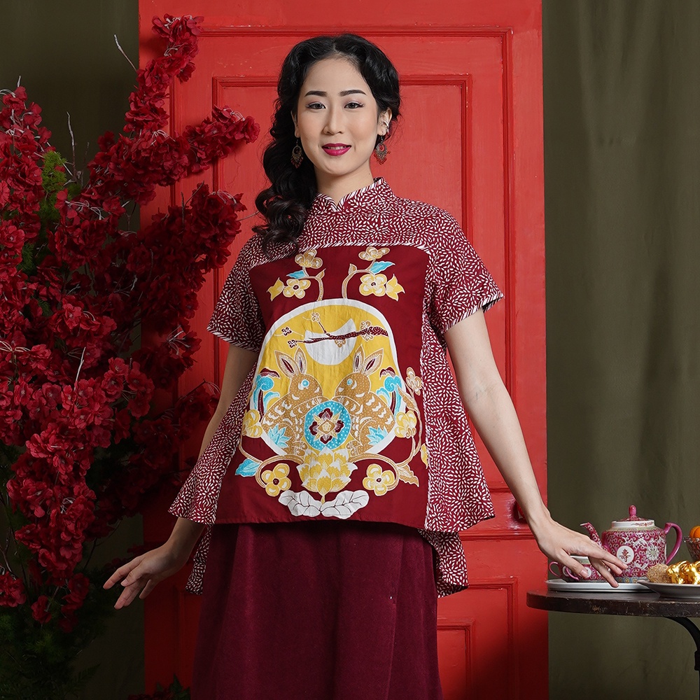 NONA RARA - Orchida Tulis CNY T1959, เสื้อเชิ้ตผ้าบาติกลําลองสมัยใหม่