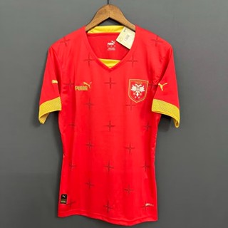 เสื้อกีฬาแขนสั้น ลายทีมชาติฟุตบอล Serbia 22-23 สีแดง ไซซ์ S-XXL AAA