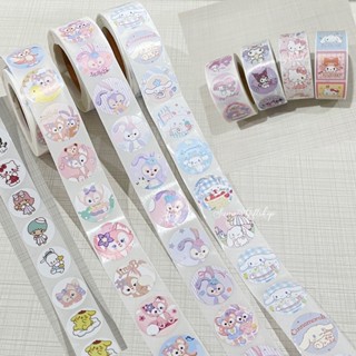 สติกเกอร์ ม้วน แบบดวงกลม ลายการ์ตูน 500ดวง/ม้วน