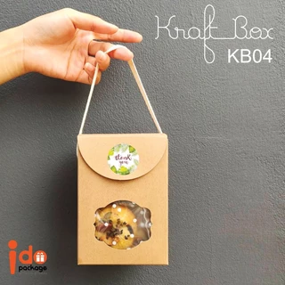 Idopackage-กล่องเบเกอรี่กระดาษคราฟท์ แบบมีหู/เชือกหิ้ว ใส่คุกกี้ หลากหลายขนาด แพ็คละ 10 ใบ