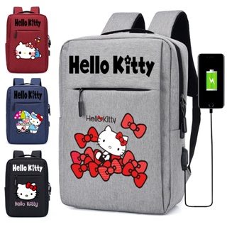 กระเป๋าเป้สะพายหลัง กระเป๋านักเรียน กระเป๋าแล็ปท็อป ลาย Hello Kitty สไตล์เกาหลี (อินเตอร์เฟซ USB)