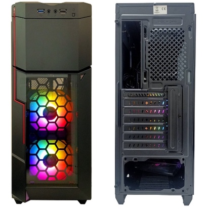 AZZA Crimson 211G ATX Mid-Tower Tempered Glass Gaming Case With Rainbow RGB Fanx2 – Black