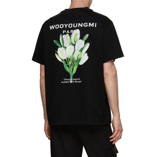 Wooyoungmi เสื้อยืดแขนสั้นลําลอง พิมพ์ลายดอกทิวลิป ทรงหลวม สําหรับผู้ชาย และผู้หญิง