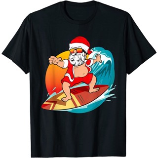 🎅 Large Size XS-6XL Solid Color Printing Christmas in July Hawaiian Santa Surfing Mele Kalikimaka T-Shirt