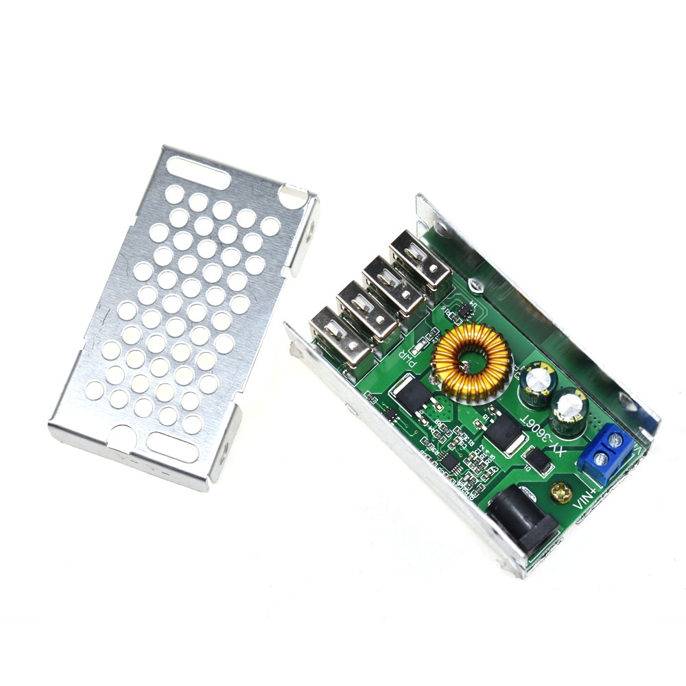 บอร์ดโมดูลแปลงพาวเวอร์ซัพพลาย DC-DC 9V 12V 24V 36V เป็น 5V 5A 4 USB เอาท์พุต พร้อมกรอบอลูมิเนียม สําหรับโทรศัพท์มือถือ