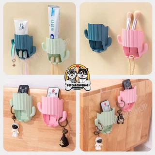 ที่เก็บแปรงสีฟัน ชั้นวางของห้องน้ำ ติดผนัง กระบองเพชร มีตะขอ สามารถใช้ใส่แปรงสีฟันและยาสีฟันได้ มี 4 สี