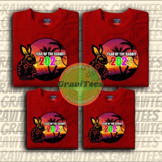 เสื้อยืดTRENDING YEAR OF THE RABBIT BEACH 2023 NEW YEAR TSHIRT FAMILT TSHIRT SET 99 KIDS 169 ADULT/UNISEX