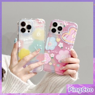 PingCoo - Case For iPhone 14 13 12 11 Plus Pro Max XR TPU Soft Jelly Airbag Case Rainbow Smiley Camera Protection Shockproof Back Cover