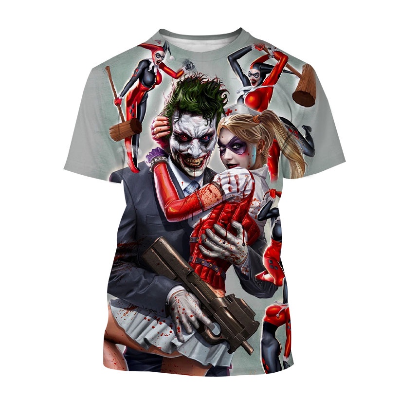 3D พิมพ์ Harley Quinn T เสื้อผ้าฝ้าย T เสื้อแฟชั่นผู้ชายแขนสั้น T เสื้อสีดํา