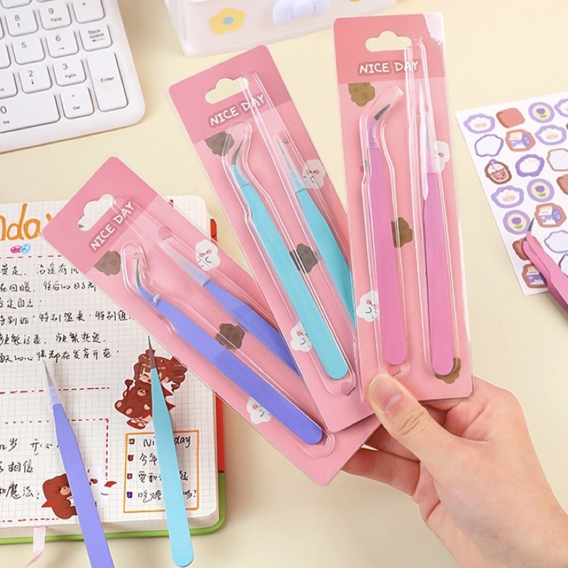 [ชุด2ชิ้น] แหนบแสตนเลส แหนบหนีบสติ๊กเกอร์ คีมคีบ ผสมเกสรแคคตัส
